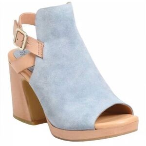 Kork-Ease Hopi Peep Toe Heels 3.5" Womens 10 Suede Leather Blue Tan Slingback